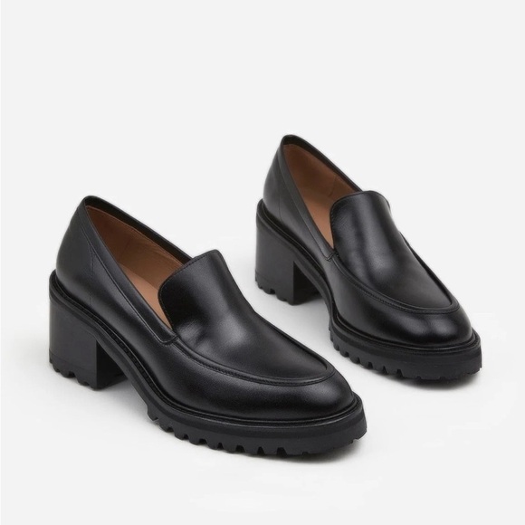 FLATTERED | Saga Black Leather Chunk Lug Sole Heeled Loafers | Sz 10 - Picture 4 of 16